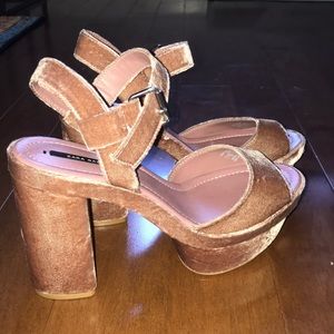 Light pink velvet sandal heels